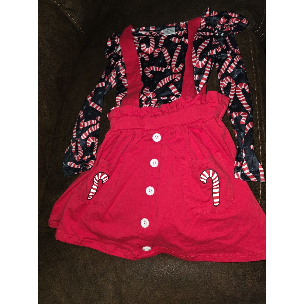 Boutique holiday Christmas candy cane snowflake overall dress top‎ 2XL fits 7 8